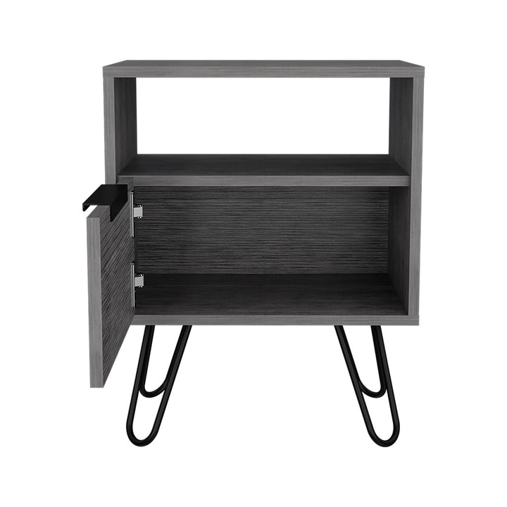 22" Gray Faux Wood Nightstand With Storage