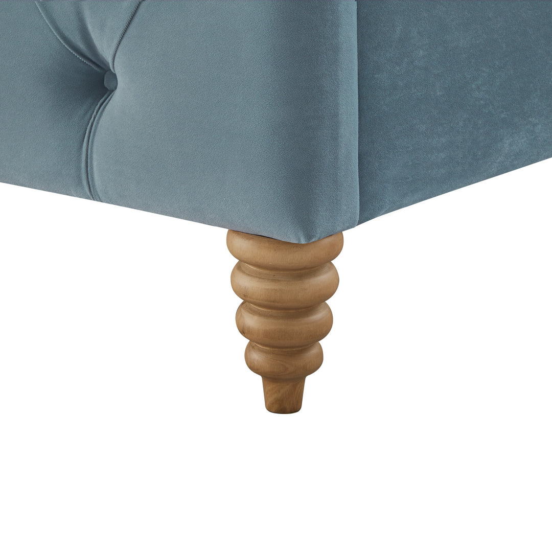 Light Blue Solid Wood King Tufted Upholstered Velvet Bed