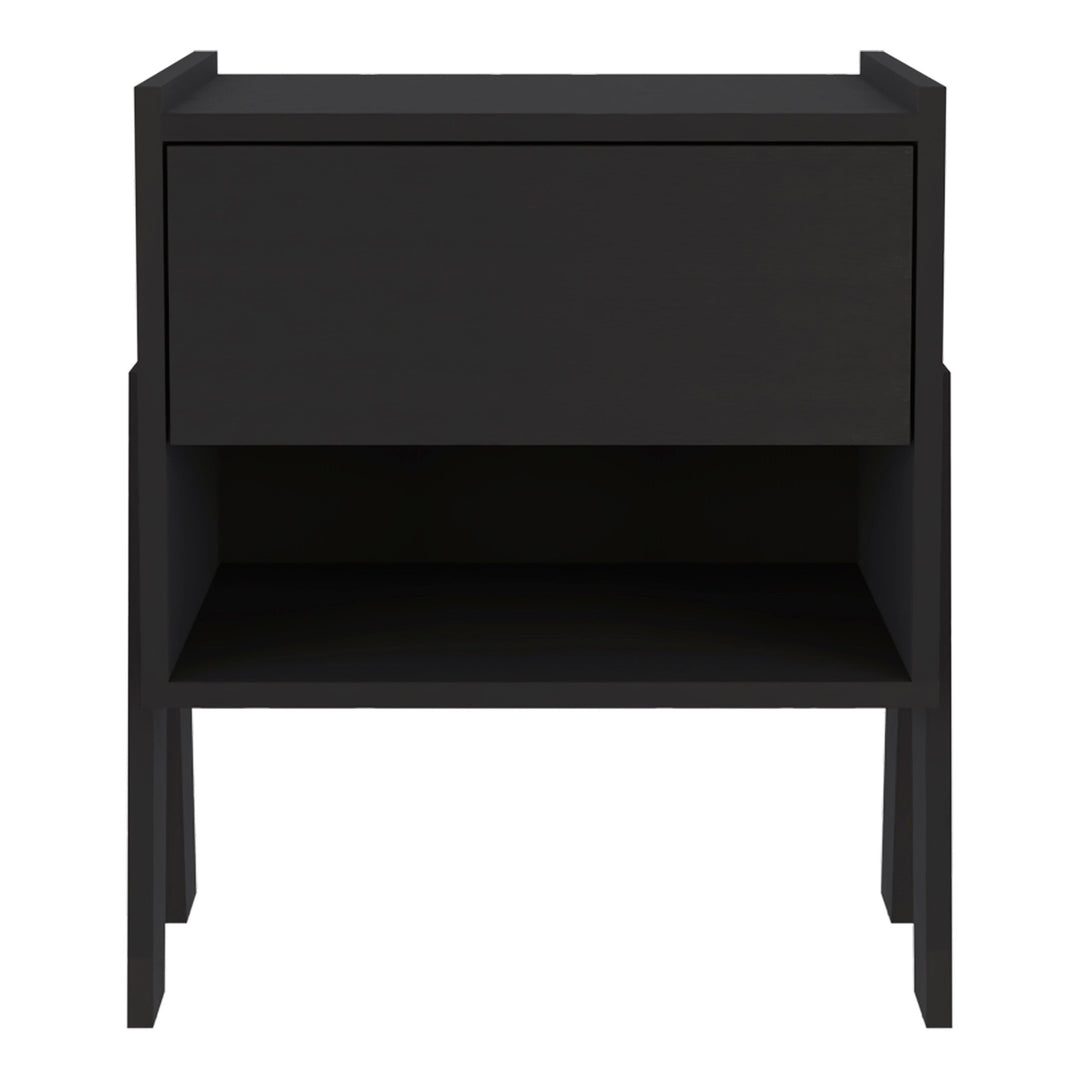 22" Black One Drawer Faux Wood Nightstand