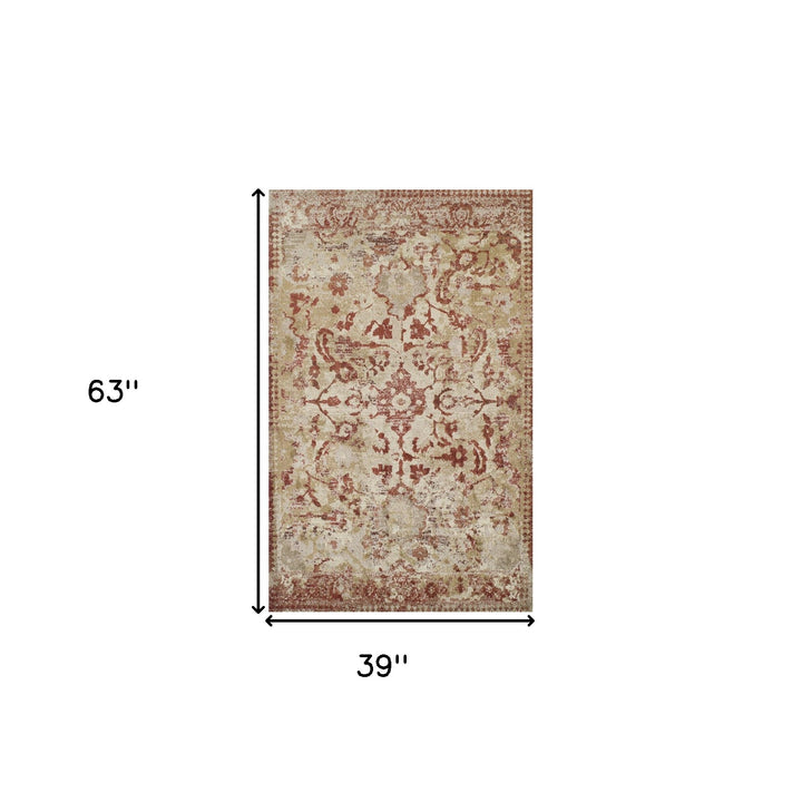 3' X 5' Red and Beige Oriental Area Rug