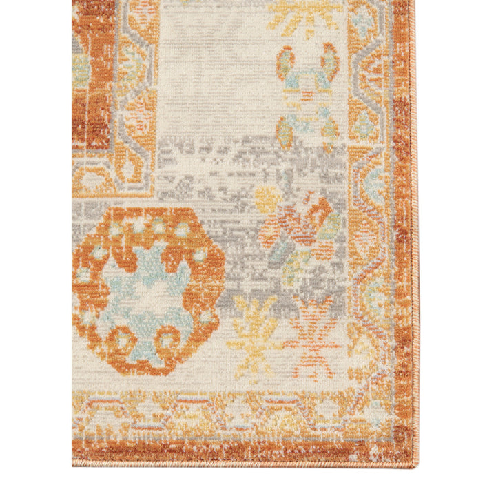 5' x 7' Blue and Orange Floral Stain Resistant Indoor Outdoor Area Rug