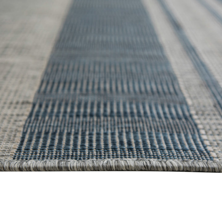 2' x 3' Blue and Gray Striped Stain Resistant Indoor Outdoor Area Rug