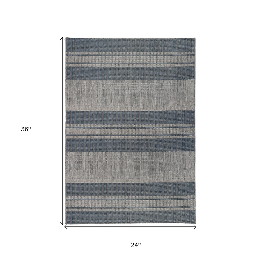 2' x 3' Blue and Gray Striped Stain Resistant Indoor Outdoor Area Rug