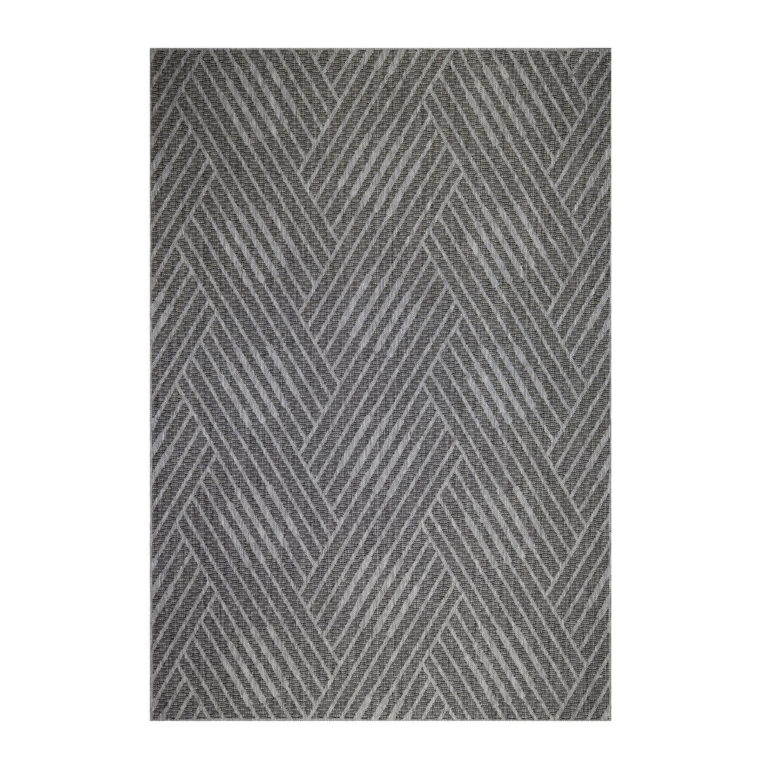 8' x 10' Gray and Blue Geometric Stain Resistant Indoor Outdoor Area Rug