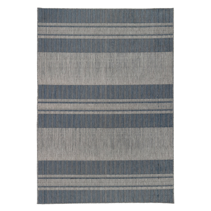 2' x 3' Blue and Gray Striped Stain Resistant Indoor Outdoor Area Rug