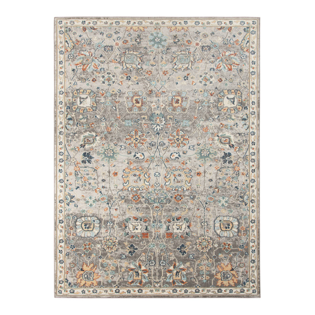 5' x 7' Blue and Orange Floral Stain Resistant Indoor Outdoor Area Rug