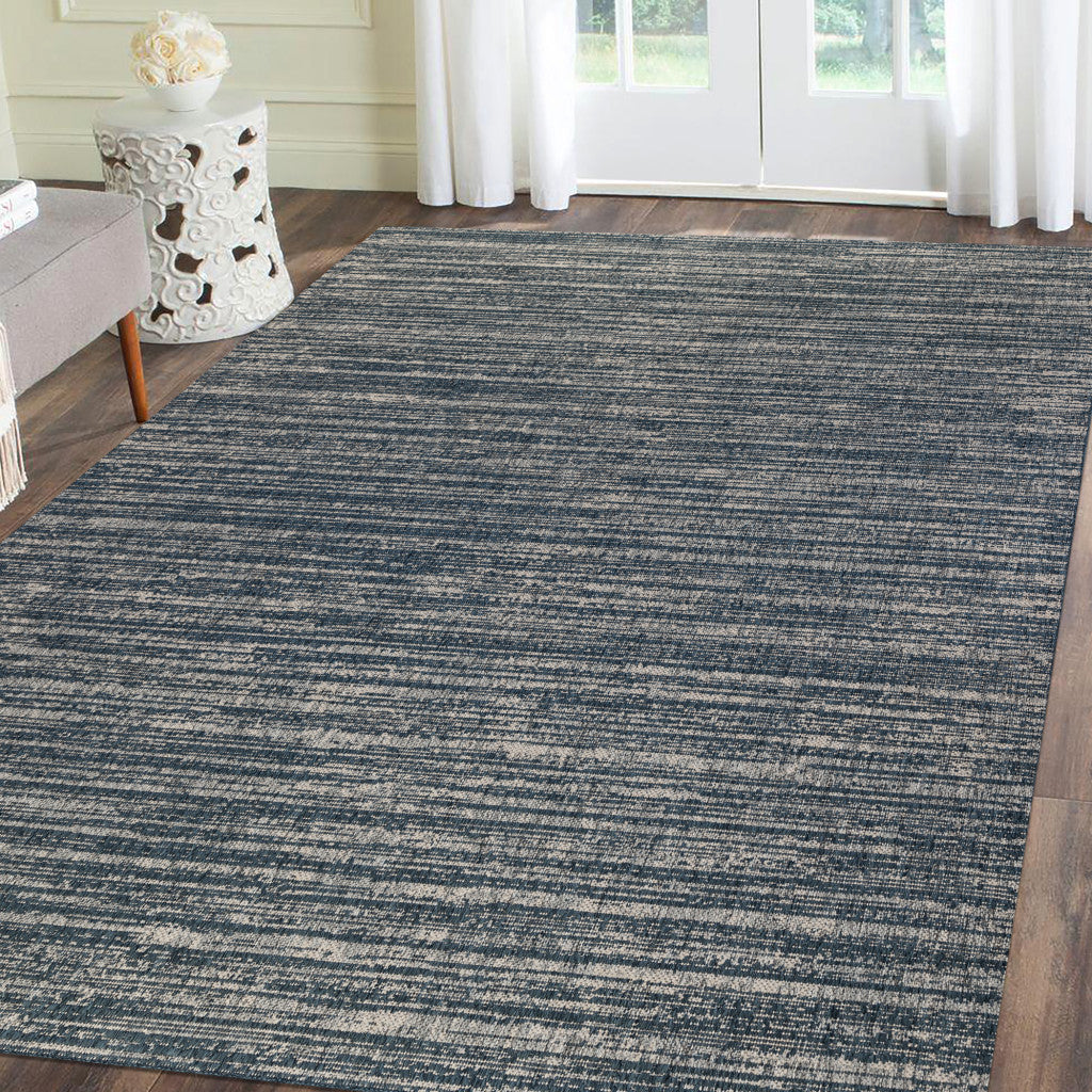 2' x 3' Gray and Blue Striped Stain Resistant Indoor Outdoor Area Rug