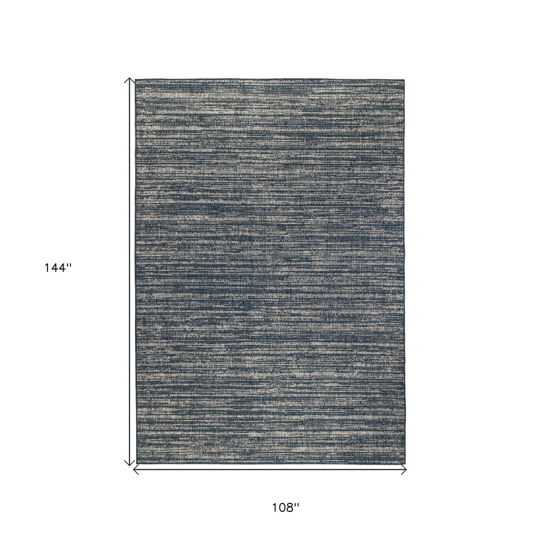 9' x 12' Gray and Blue Striped Stain Resistant Indoor Outdoor Area Rug