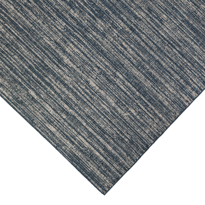 9' x 12' Gray and Blue Striped Stain Resistant Indoor Outdoor Area Rug