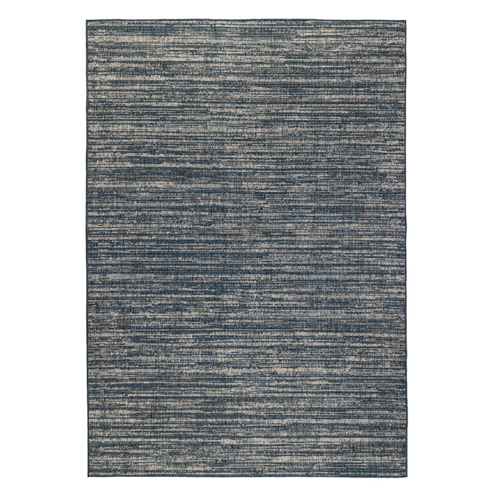 9' x 12' Gray and Blue Striped Stain Resistant Indoor Outdoor Area Rug