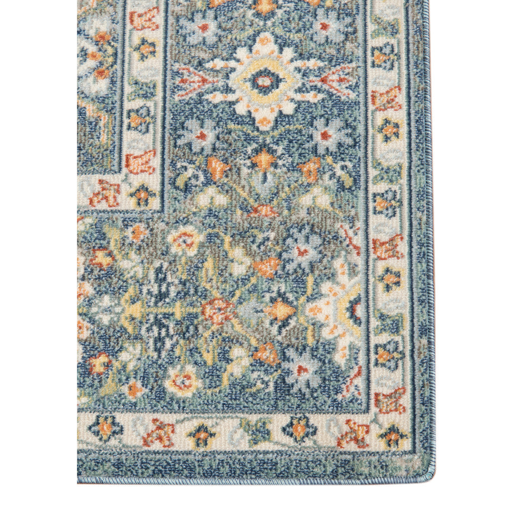 8' x 10' Blue and Orange Floral Medallion Stain Resistant Indoor Outdoor Area Rug