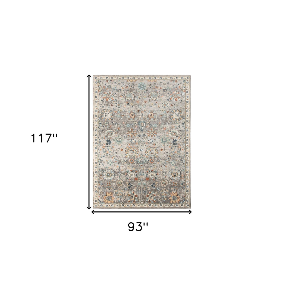 8' x 10' Blue and Orange Floral Stain Resistant Indoor Outdoor Area Rug