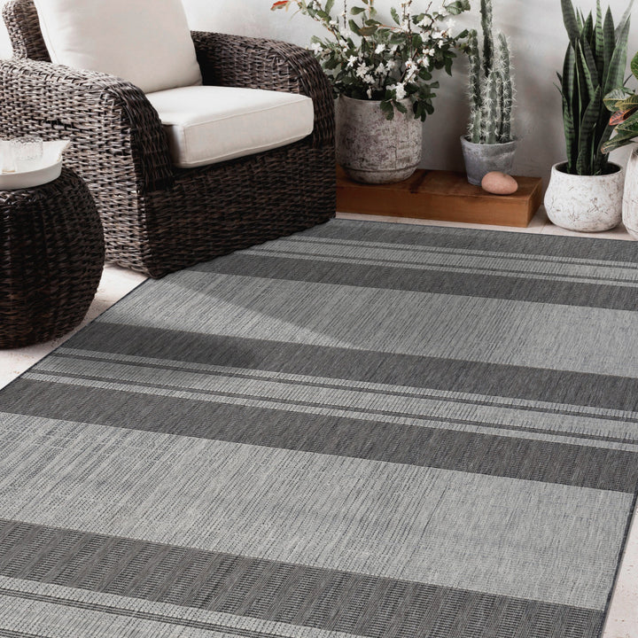 5' x 8' Blue and Gray Striped Stain Resistant Indoor Outdoor Area Rug