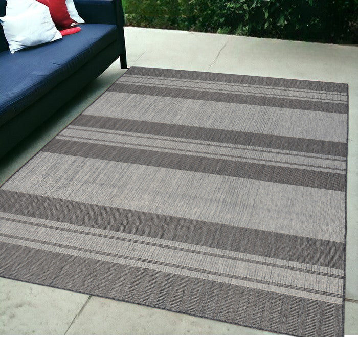 5' x 8' Blue and Gray Striped Stain Resistant Indoor Outdoor Area Rug