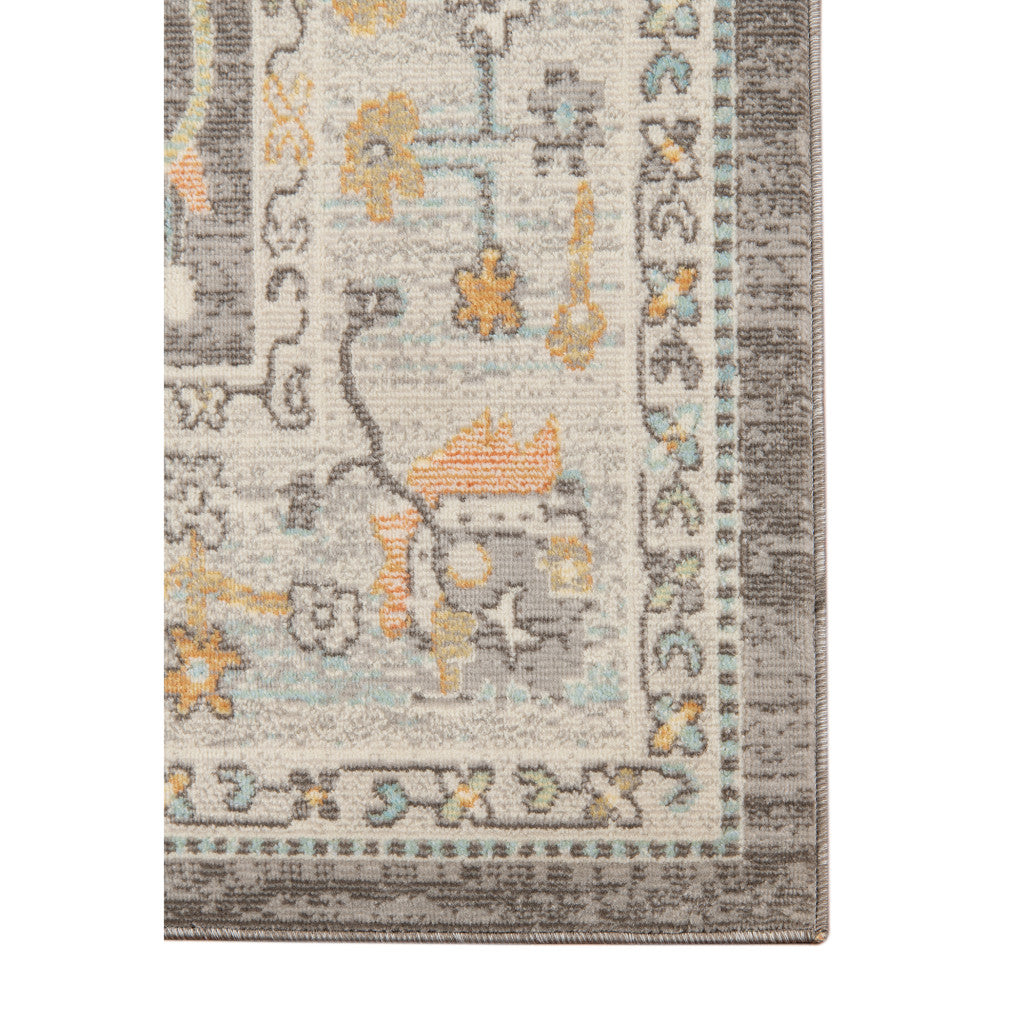 5' x 7' Gray and Orange Floral Stain Resistant Indoor Outdoor Area Rug