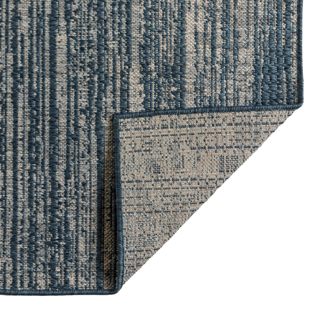 6' x 9' Gray and Blue Striped Stain Resistant Indoor Outdoor Area Rug