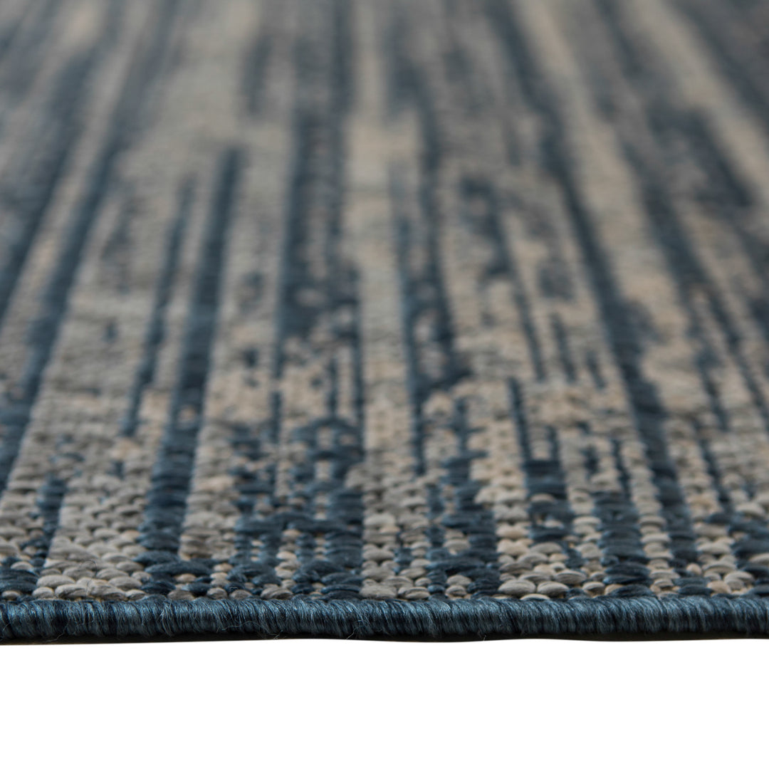 4' x 6' Gray and Blue Striped Stain Resistant Indoor Outdoor Area Rug