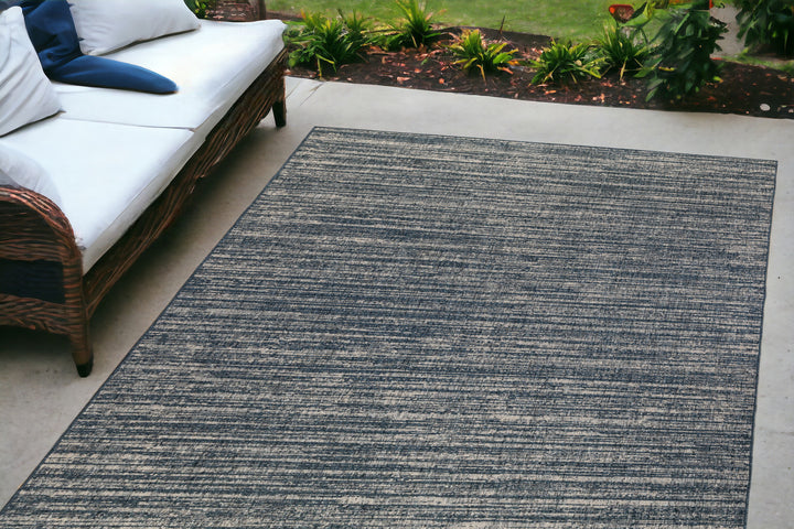 4' x 6' Gray and Blue Striped Stain Resistant Indoor Outdoor Area Rug