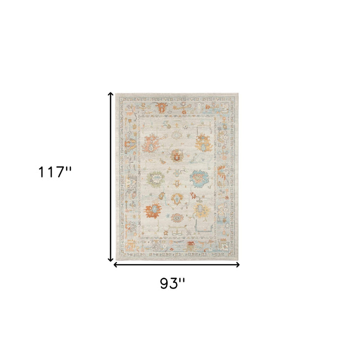 8' x 10' Blue and Orange Floral Stain Resistant Indoor Outdoor Area Rug