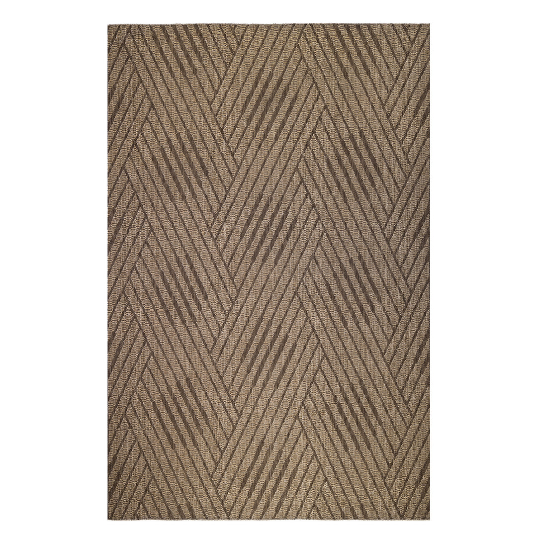 4' x 6' Beige Geometric Stain Resistant Indoor Outdoor Area Rug