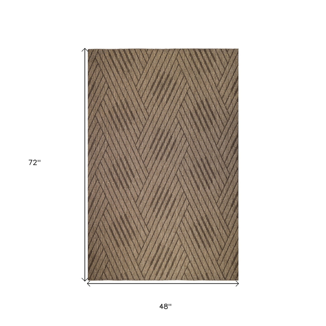 4' x 6' Beige Geometric Stain Resistant Indoor Outdoor Area Rug