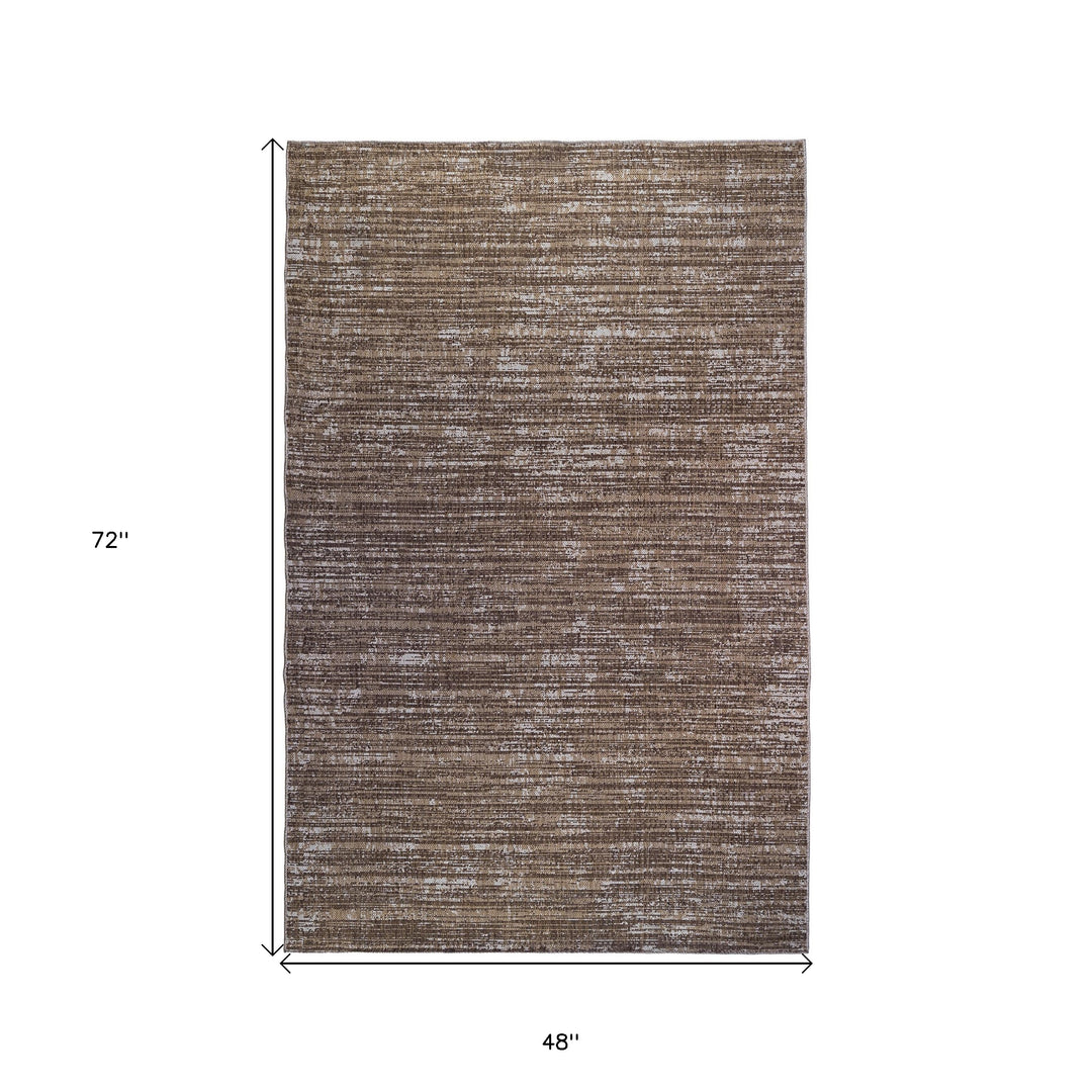 4' x 6' Brown and Ivory Striped Stain Resistant Indoor Outdoor Area Rug