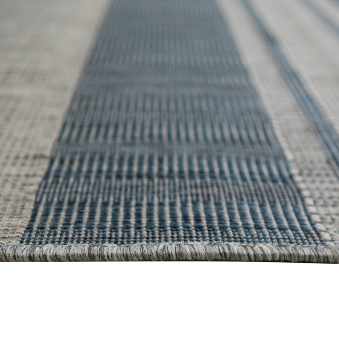 9' x 12' Blue and Gray Striped Stain Resistant Indoor Outdoor Area Rug