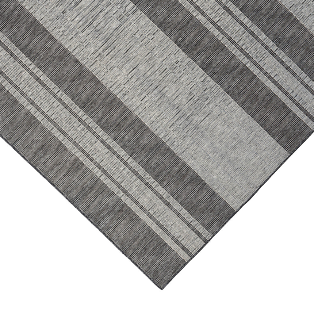 8' Runner Blue and Gray Striped Stain Resistant Indoor Outdoor Runner Rug