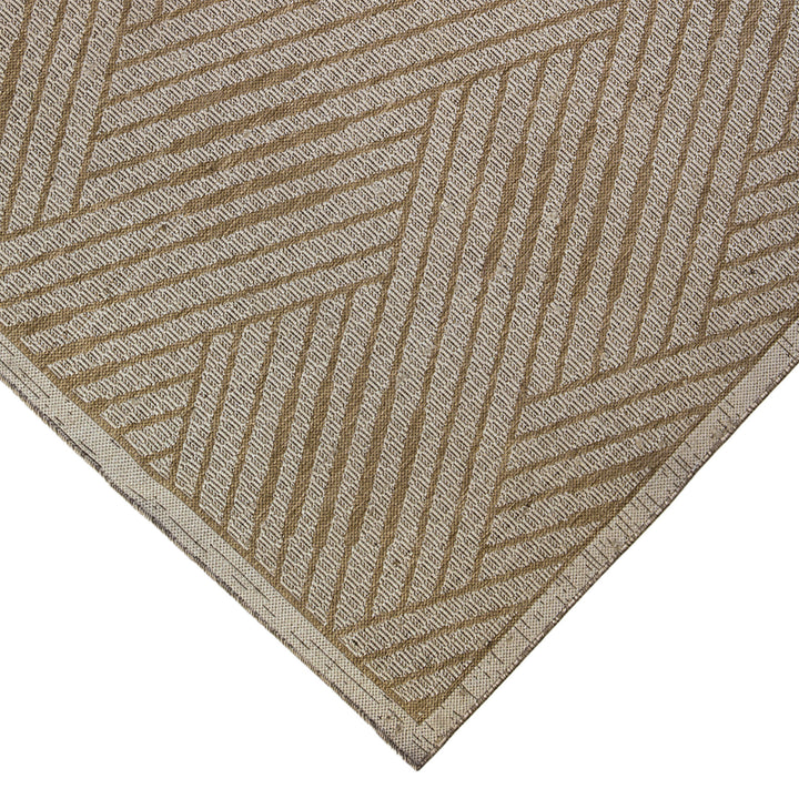 6' x 9' Beige Geometric Stain Resistant Indoor Outdoor Area Rug