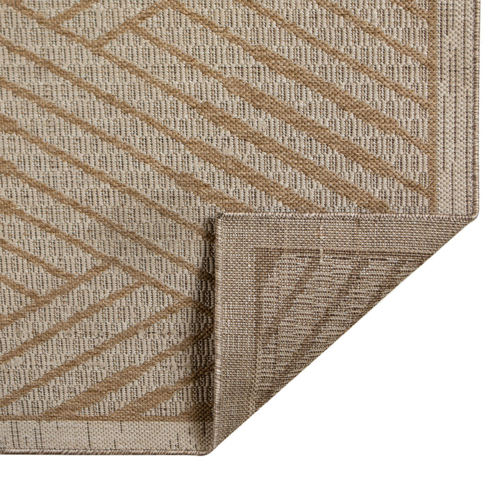 6' x 9' Beige Geometric Stain Resistant Indoor Outdoor Area Rug