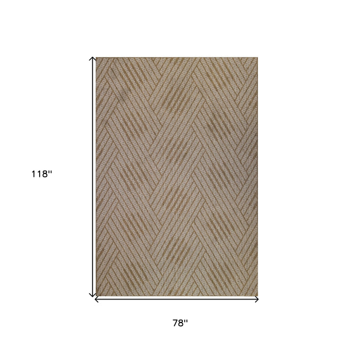 6' x 9' Beige Geometric Stain Resistant Indoor Outdoor Area Rug