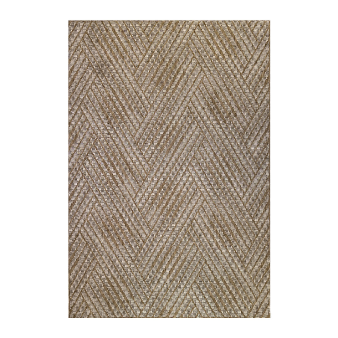 6' x 9' Beige Geometric Stain Resistant Indoor Outdoor Area Rug