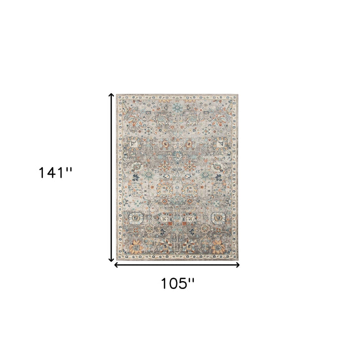 9' x 12' Blue and Orange Floral Stain Resistant Indoor Outdoor Area Rug