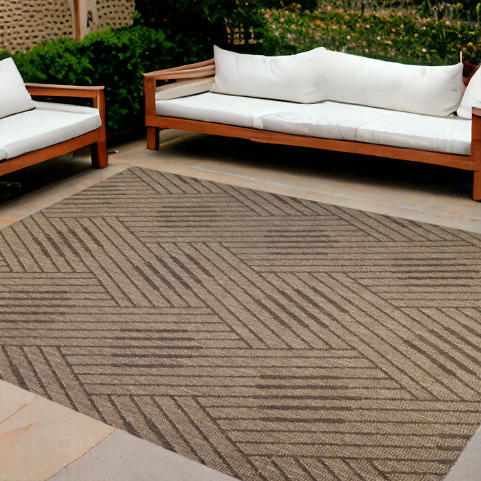 9' x 12' Beige Geometric Stain Resistant Indoor Outdoor Area Rug