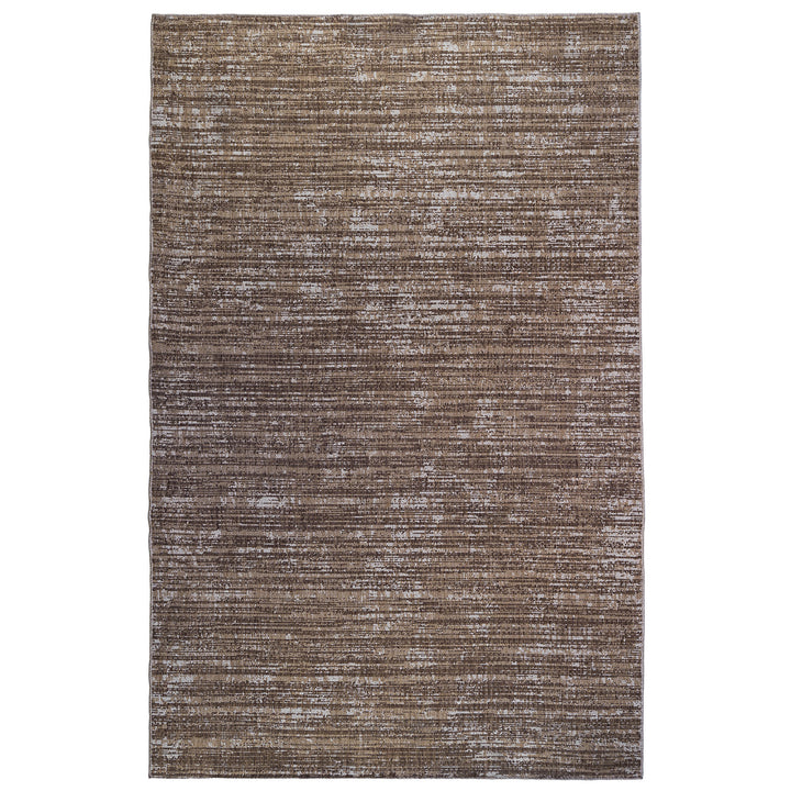 8' Runner Brown and Ivory Striped Stain Resistant Indoor Outdoor Runner Rug