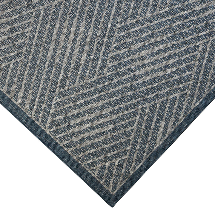 8' Runner Gray and Blue Geometric Stain Resistant Indoor Outdoor Runner Rug