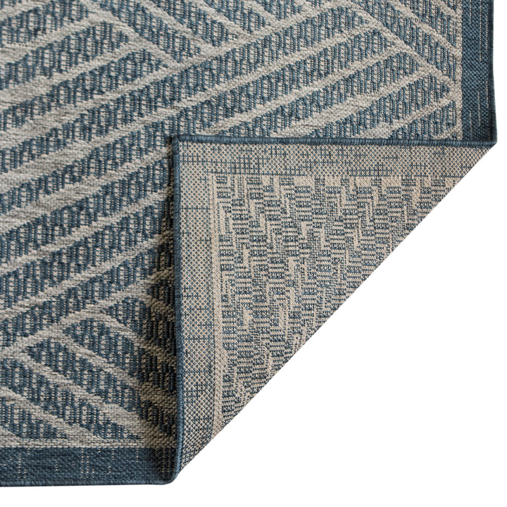 6' x 9' Gray and Blue Geometric Stain Resistant Indoor Outdoor Area Rug