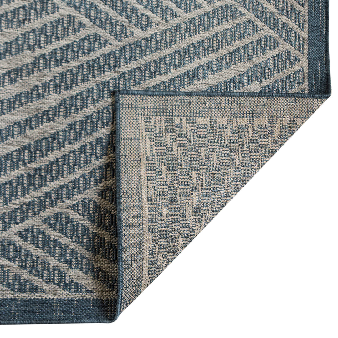 8' Runner Gray and Blue Geometric Stain Resistant Indoor Outdoor Runner Rug