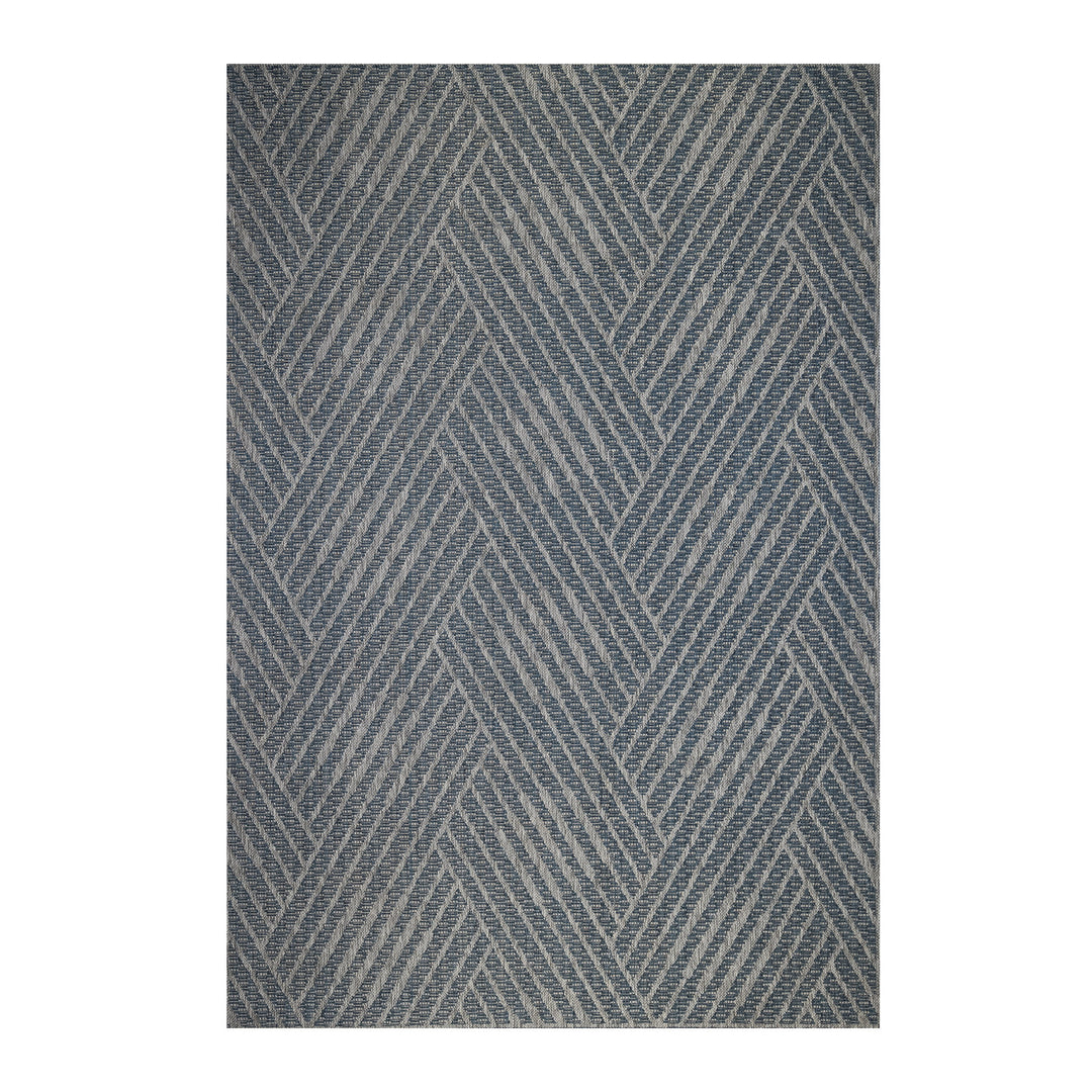 6' x 9' Gray and Blue Geometric Stain Resistant Indoor Outdoor Area Rug