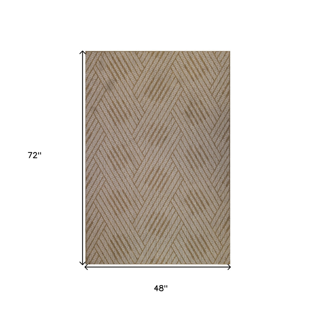 4' x 6' Beige Geometric Stain Resistant Indoor Outdoor Area Rug