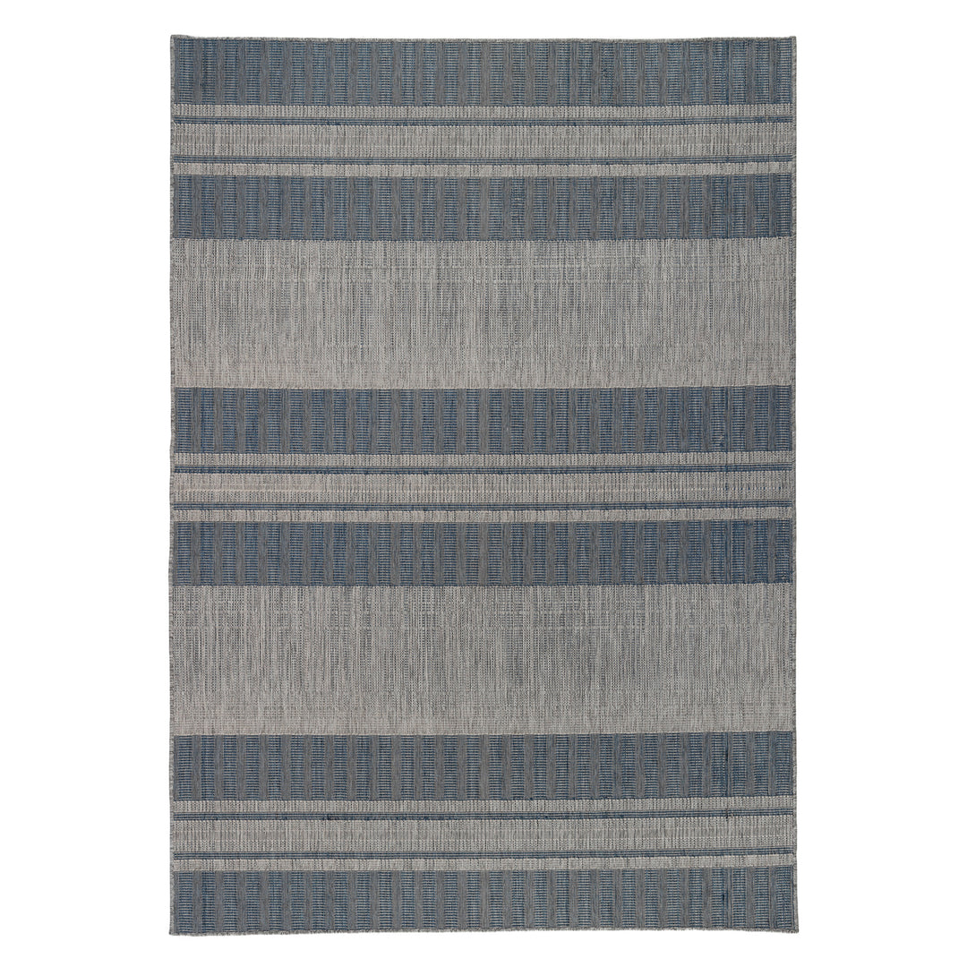 4' x 6' Blue and Gray Striped Stain Resistant Indoor Outdoor Area Rug