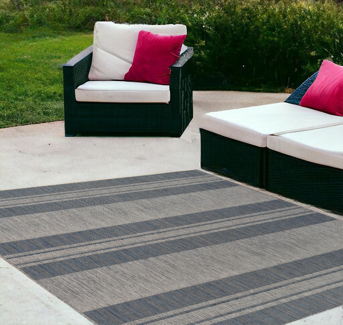 4' x 6' Blue and Gray Striped Stain Resistant Indoor Outdoor Area Rug