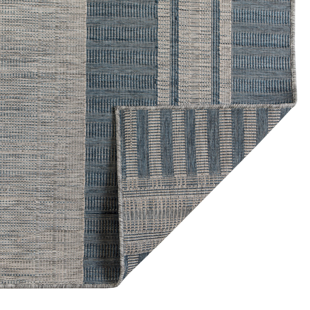 4' x 6' Blue and Gray Striped Stain Resistant Indoor Outdoor Area Rug