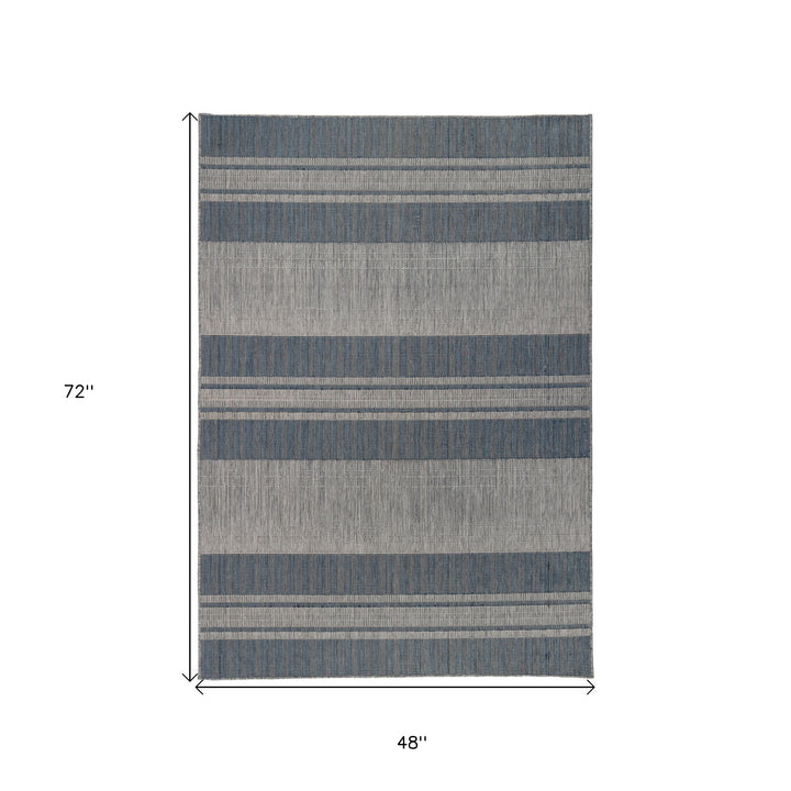 4' x 6' Blue and Gray Striped Stain Resistant Indoor Outdoor Area Rug