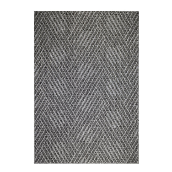 9' x 12' Gray and Blue Geometric Stain Resistant Indoor Outdoor Area Rug