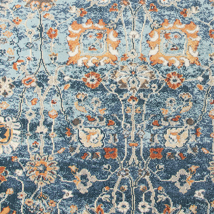 8' x 10' Blue and Orange Floral Stain Resistant Indoor Outdoor Area Rug