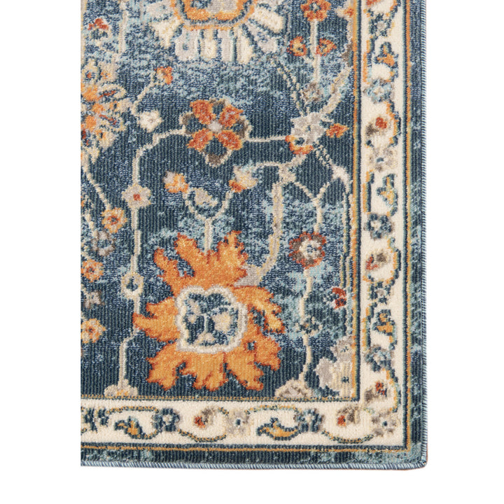 8' x 10' Blue and Orange Floral Stain Resistant Indoor Outdoor Area Rug