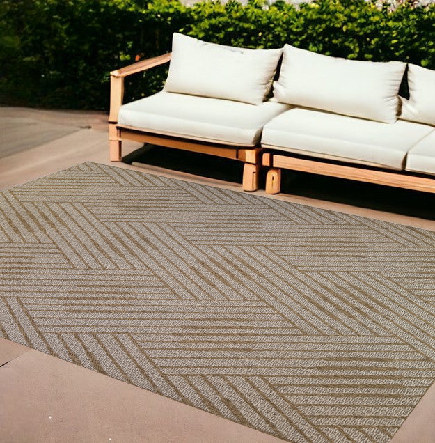 9' x 12' Beige Geometric Stain Resistant Indoor Outdoor Area Rug