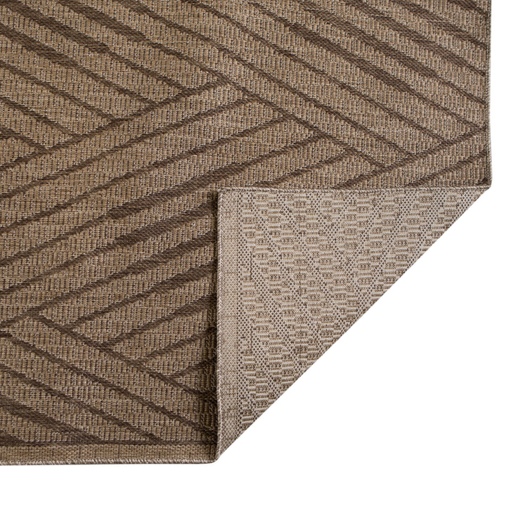 6' x 9' Beige Geometric Stain Resistant Indoor Outdoor Area Rug