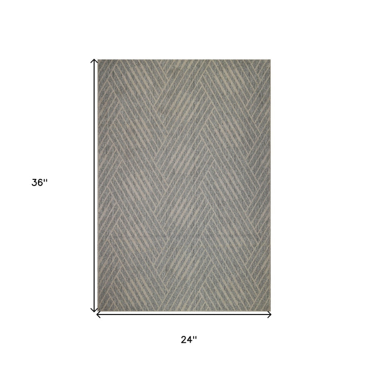 2' x 3' Gray Geometric Stain Resistant Indoor Outdoor Area Rug